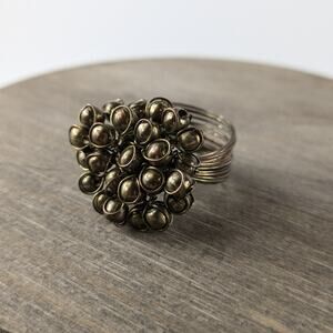 Womens Sz 9.5 Ring Unique Handmade Wire Wrapped Bronze Bead Biomorphic Statement